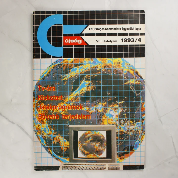A Commodore újság 1993/4-es számának színes borítója földgömbbel és monitorral.