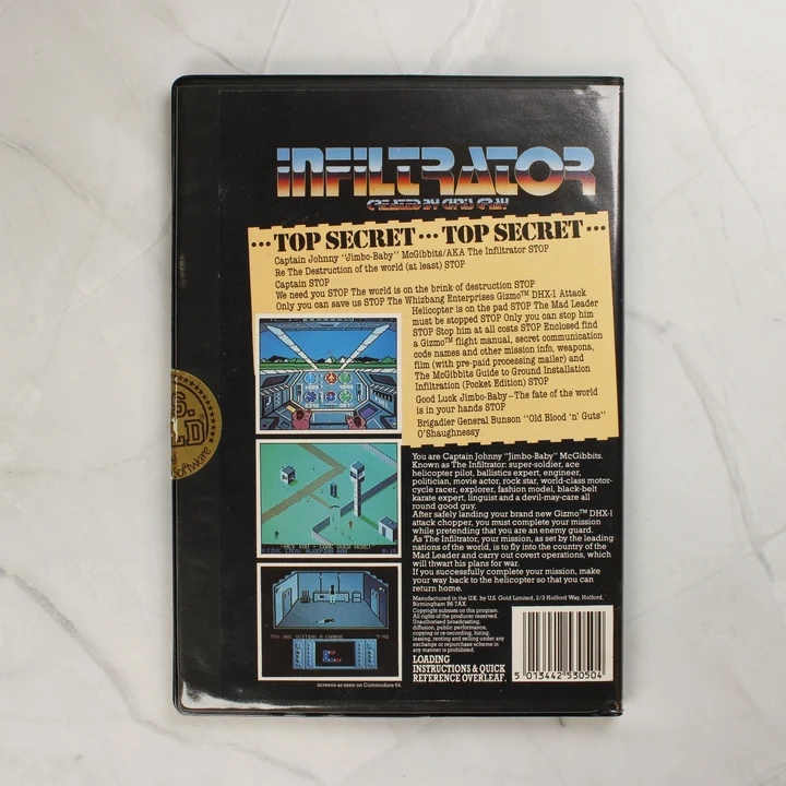 Infiltrator videójáték tok hátoldala