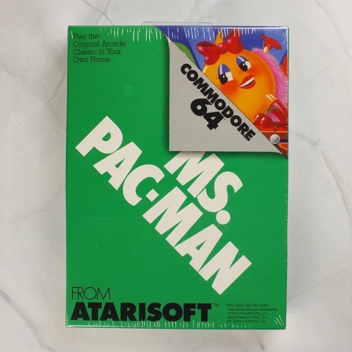 Ms. Pac-Man Commodore 64 videójáték dobozának előlapja
