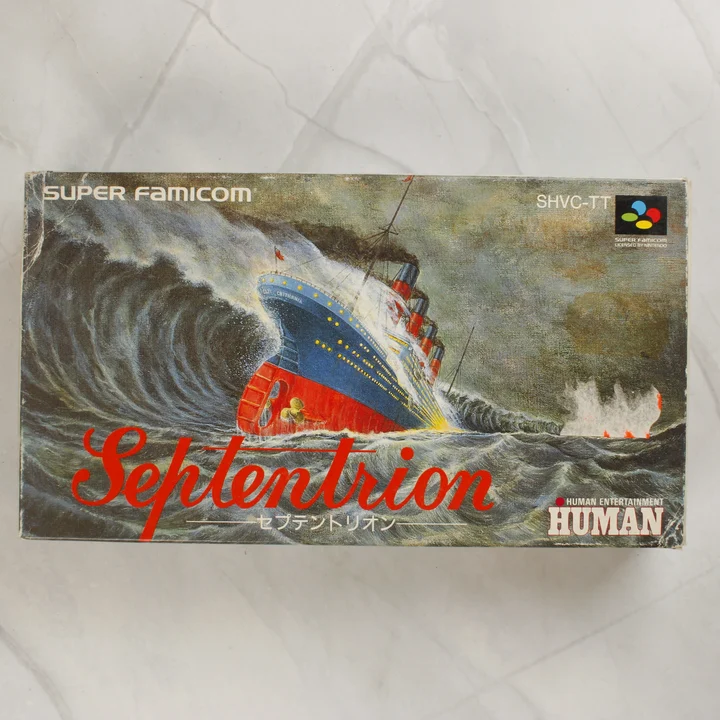 Septentrion Super Famicom játék dobozának előlapja süllyedő hajóval