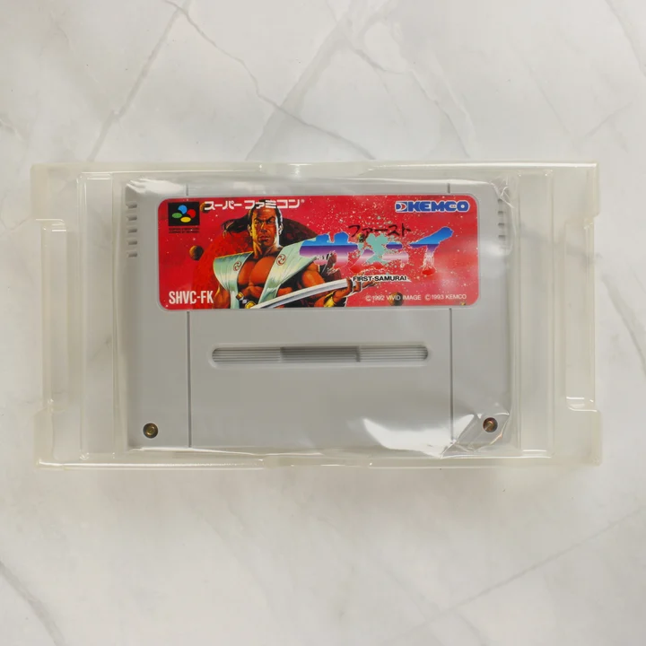 First Samurai Super Famicom cartridge műanyag tálcában