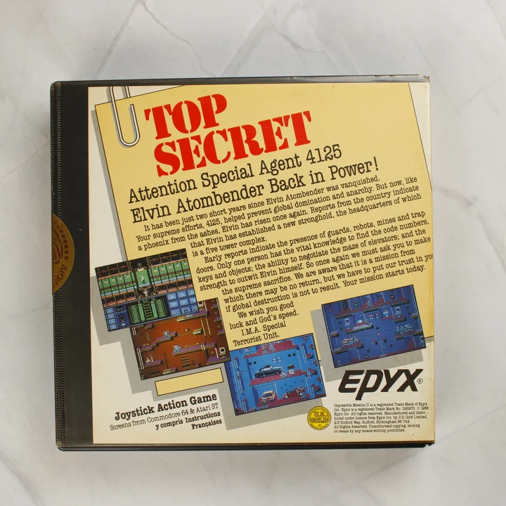 Impossible Mission II játék hátoldala leírással