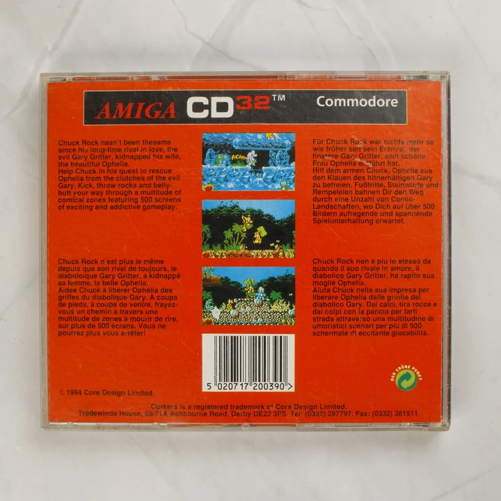 Chuck Rock Amiga CD32 videójáték hátlapja