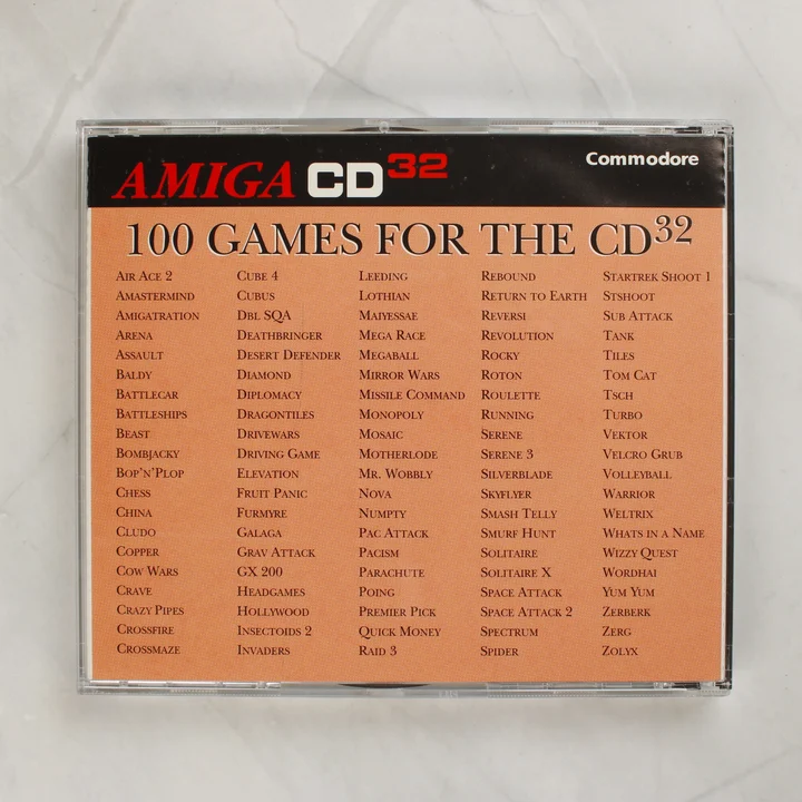 Now That's What I Call Games Amiga CD32 játék hátlapi listája a 100 játékkal