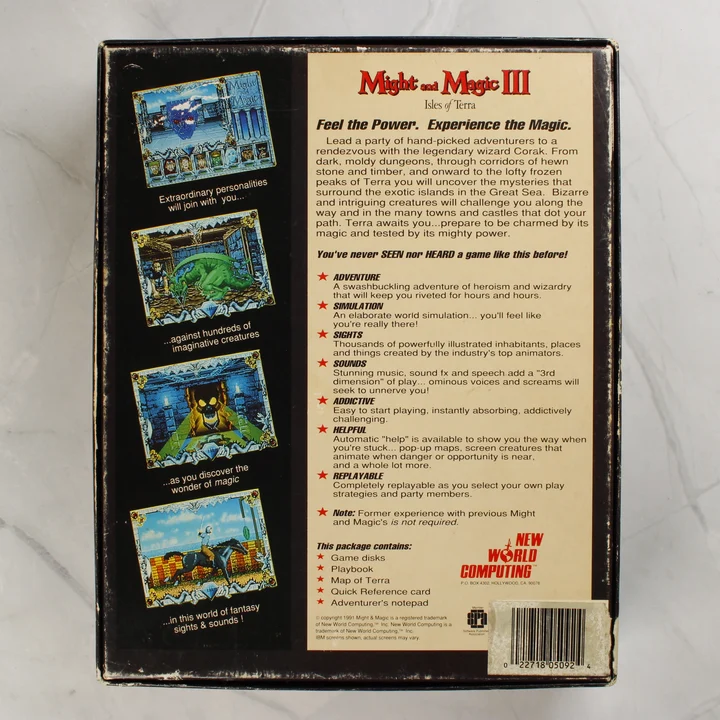 Might and Magic III Isles of Terra doboz hátoldala leírással