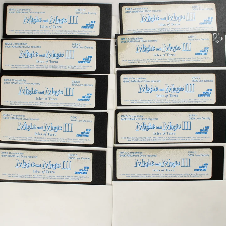Tíz darab 5,25 colos Might and Magic III floppy lemez