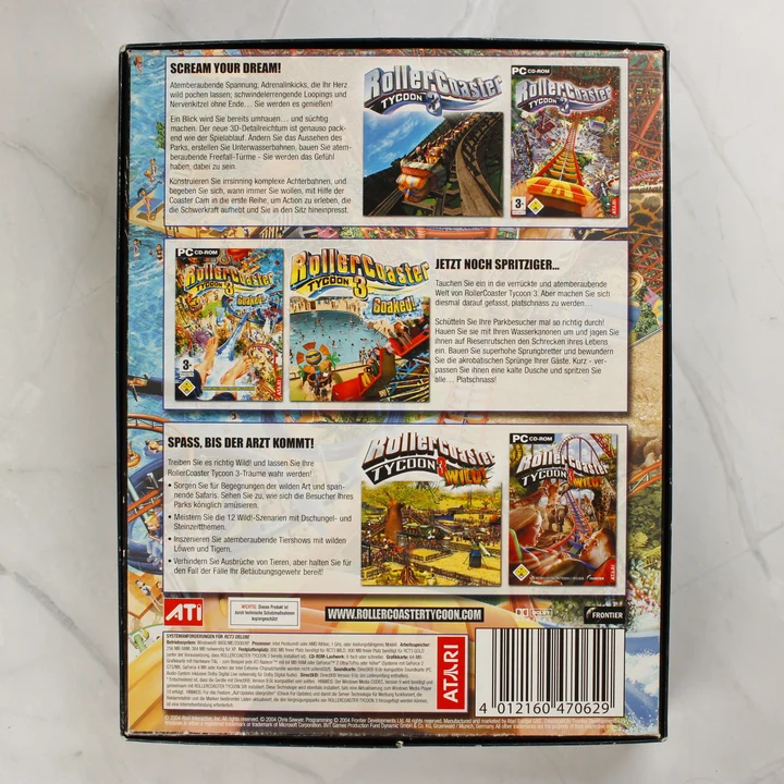 RollerCoaster Tycoon 3 Deluxe Edition PC játék dobozának hátulja