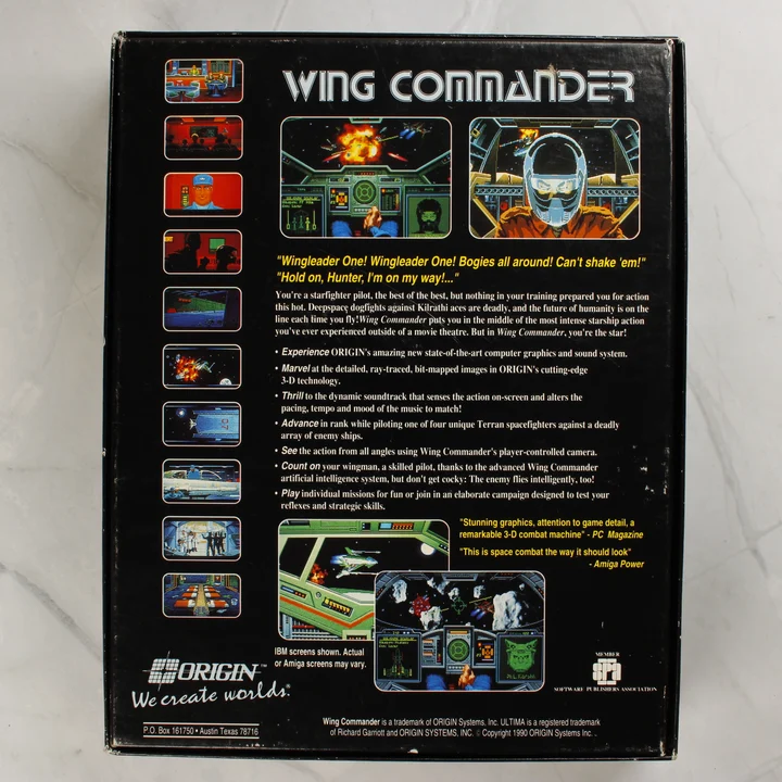Wing Commander Amiga játék dobozának hátoldala