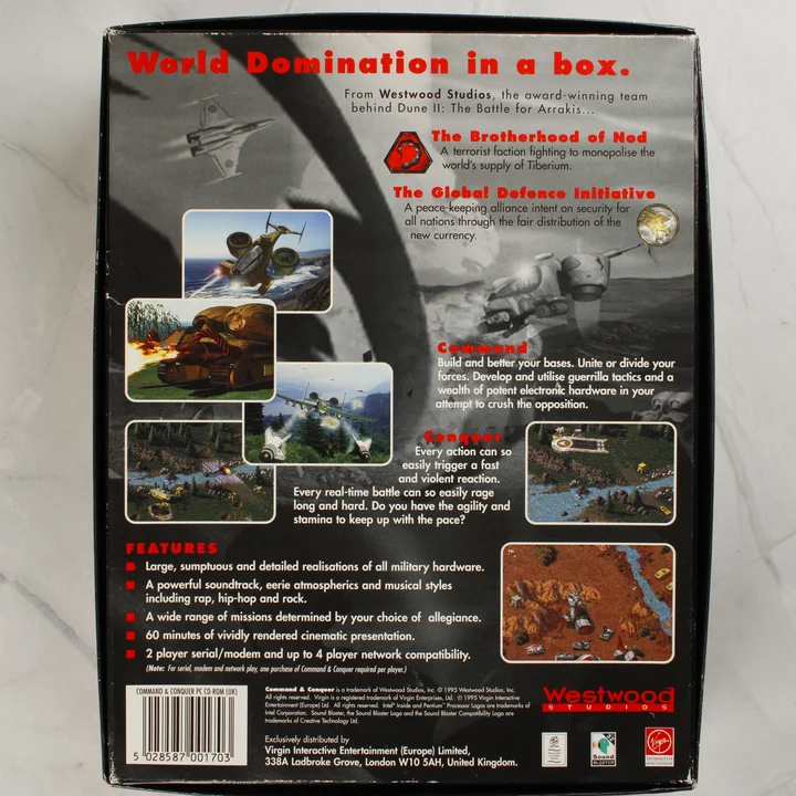 Command & Conquer PC játék dobozának hátoldala