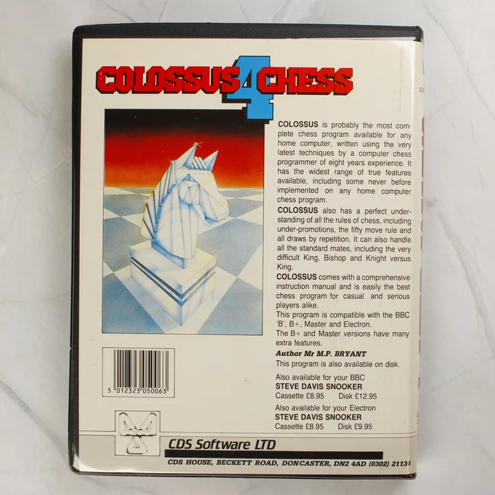 Colossus 4 Chess videójáték hátoldala leírással és vonalkóddal