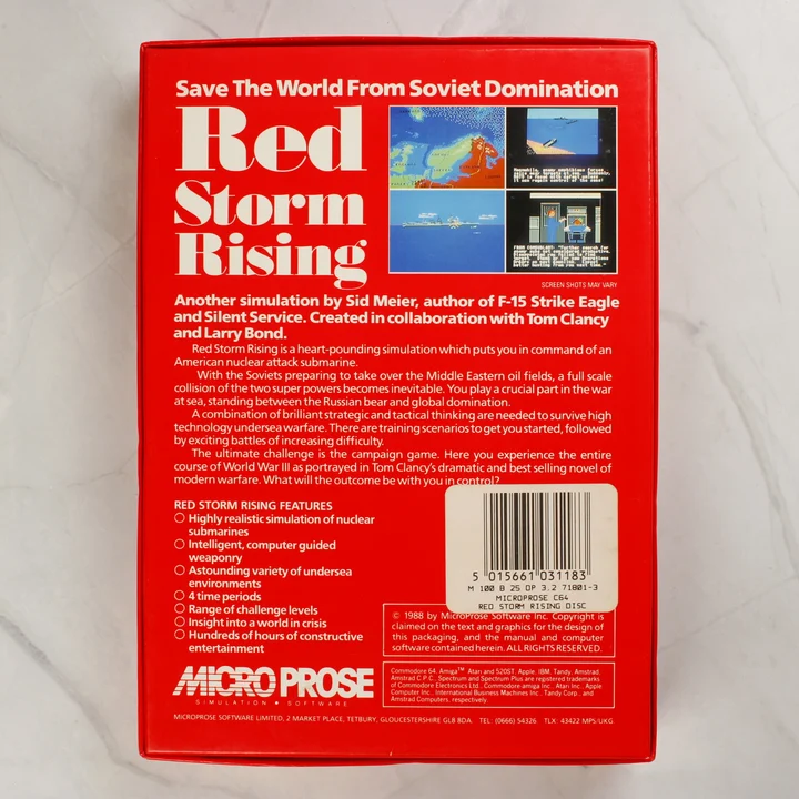 Red Storm Rising Commodore 64 játék dobozának hátulja