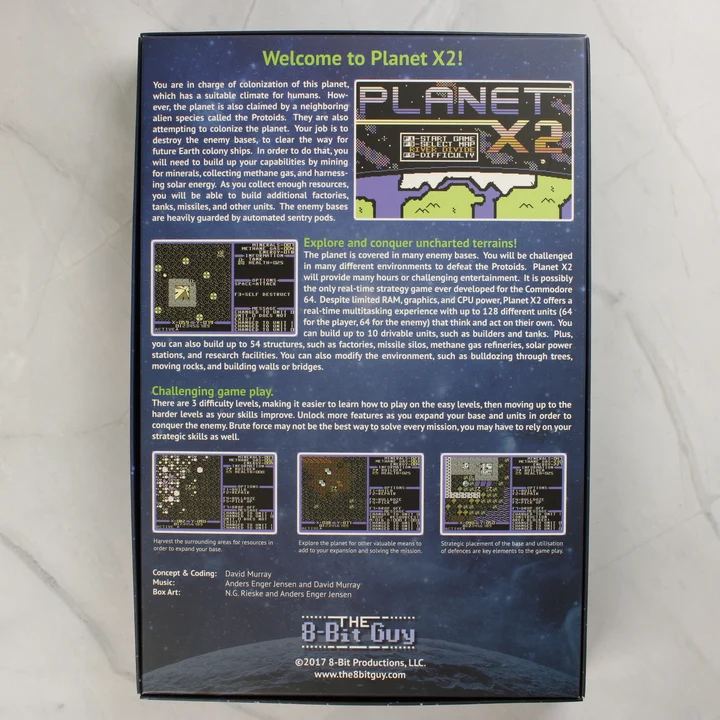 Planet X2 Commodore 64 játék dobozának hátoldala