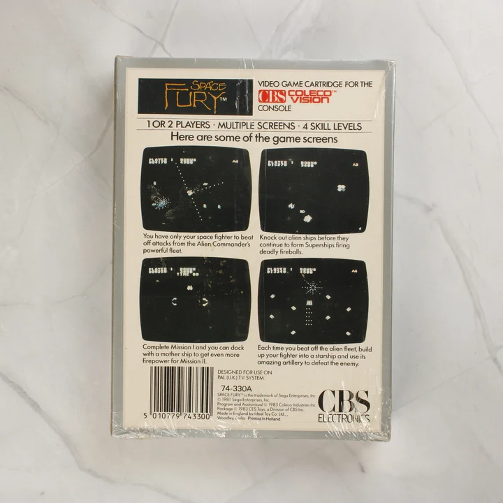 Space Fury ColecoVision videójáték dobozának hátoldala