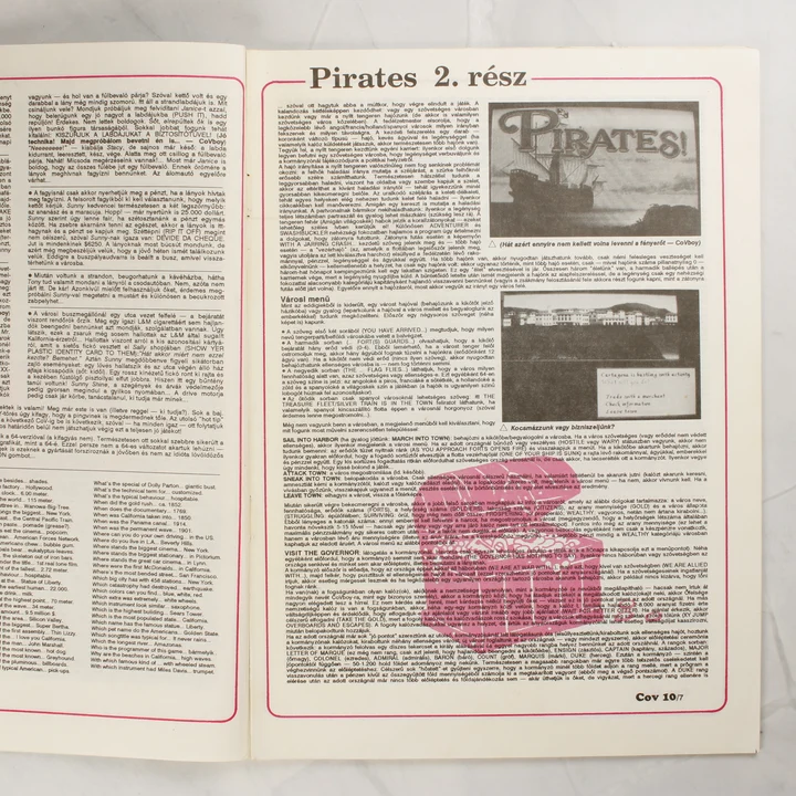 A magazin belső oldala a Pirates! játék leírásával