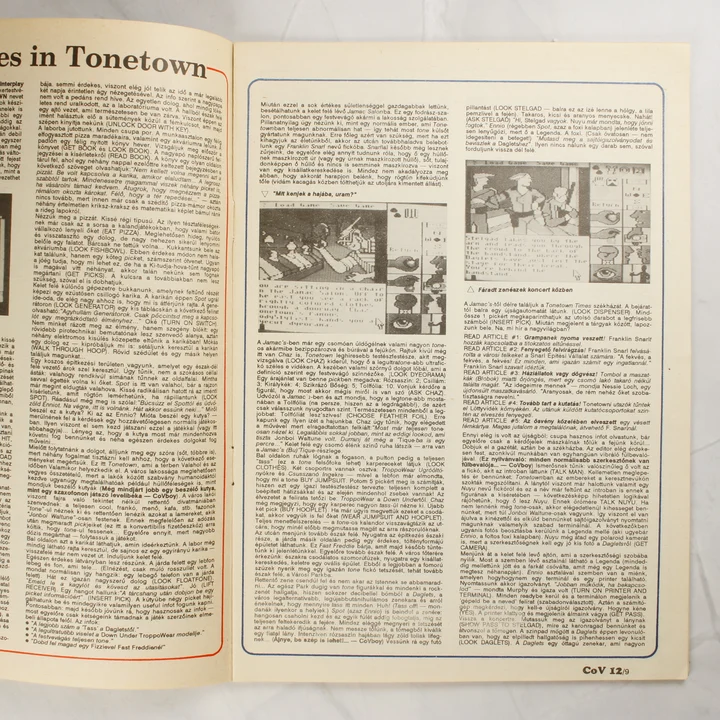 A Commodore Világ magazin belső oldalai a Tonetown játékleírással
