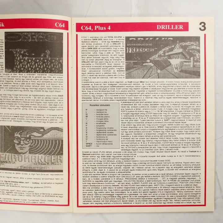 A magazin belső oldala a Driller játék leírásával