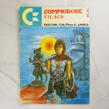 A Commodore Világ magazin 8. számának színes borítója egy harcossal