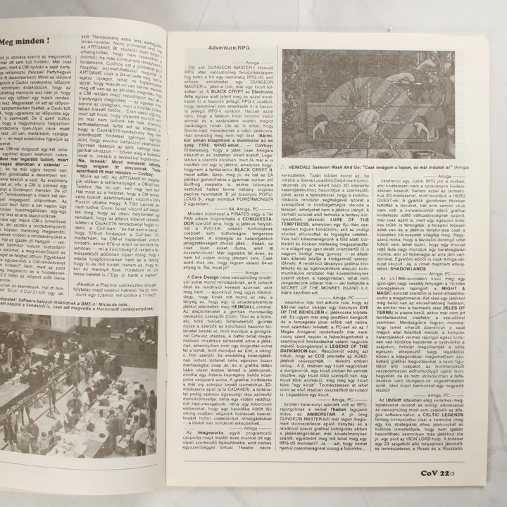 A Commodore Világ magazin belső oldala játékismertetőkkel