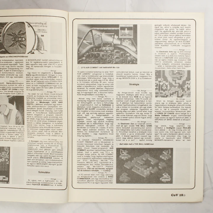 A magazin belső oldala játékismertetőkkel és képernyőképekkel.