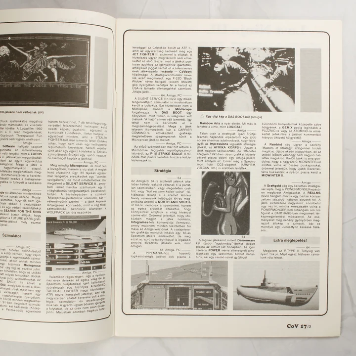 A Commodore Világ magazin belső oldalai játékismertetőkkel
