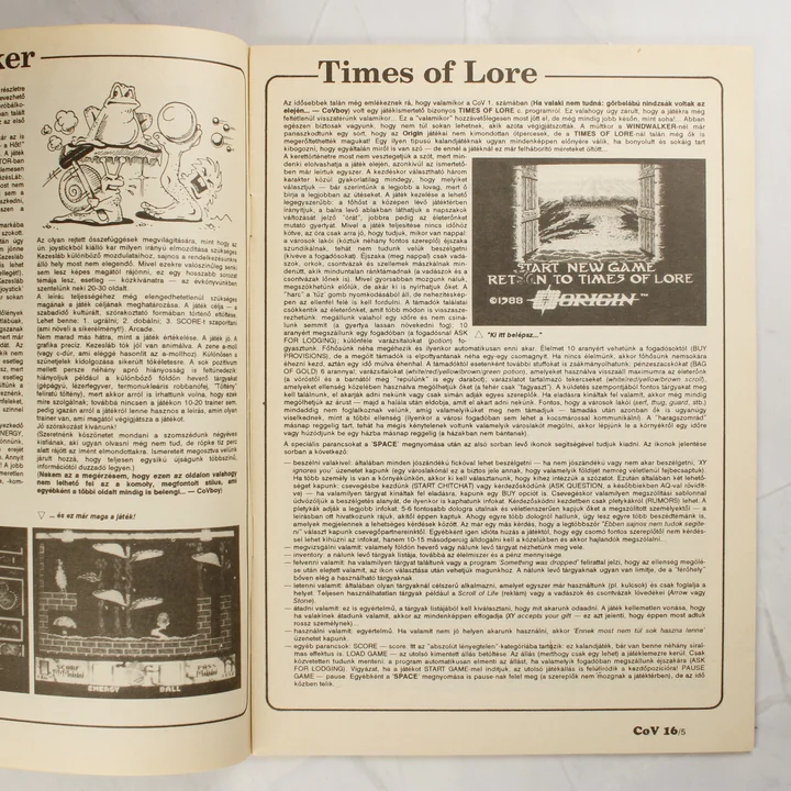 A magazin belső oldala a Times of Lore játékleírással