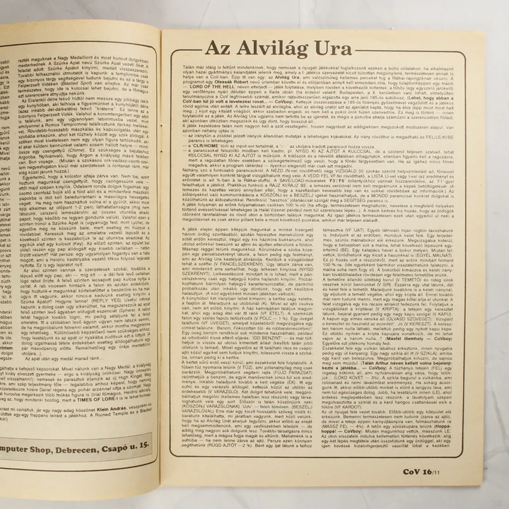 A magazin belső oldala az Alvilág Ura játékleírással