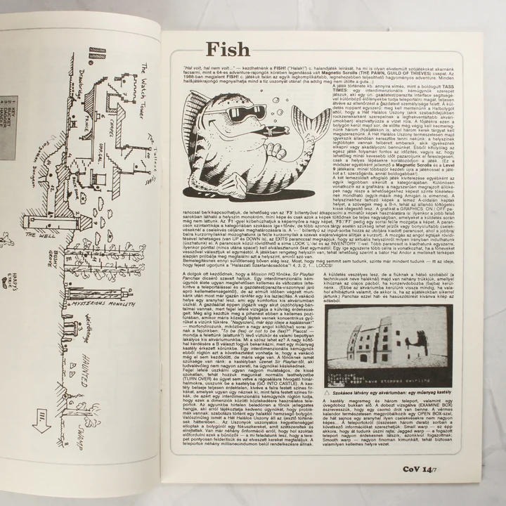 A magazin belső oldala a Fish című játék leírásával és egy térképpel.