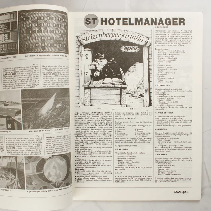A magazin belső oldala az ST Hotelmanager játékleírással