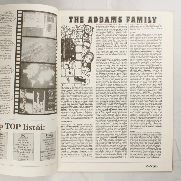 A magazin belső oldala az Addams Family játékleírással