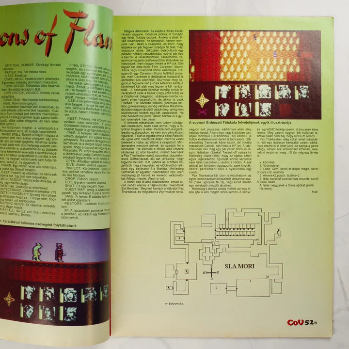 Commodore Világ játékleírás Játékleírás és térkép a magazin egyik belső oldalán.