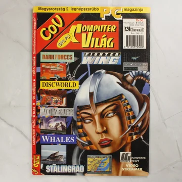 A Commodore Világ magazin 56. számának színes borítója egy futurisztikus női arccal.