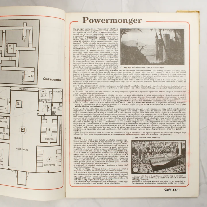 A magazin belső oldala a Powermonger játékismertetőjével
