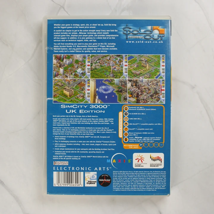 SimCity 3000 UK Edition PC játék hátlapja