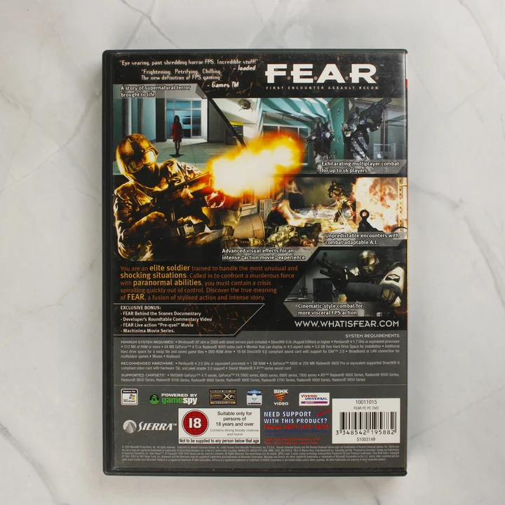 F.E.A.R. PC videójáték tokjának hátlapja