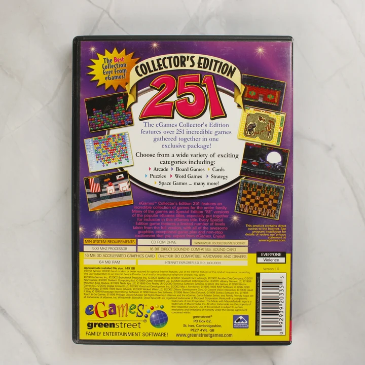 eGames Collector's Edition 251 Awesome Games! PC játék hátlapja