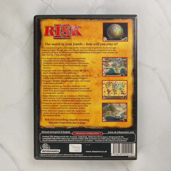 Risk II PC videójáték hátlapja leírással és képernyőmentésekkel