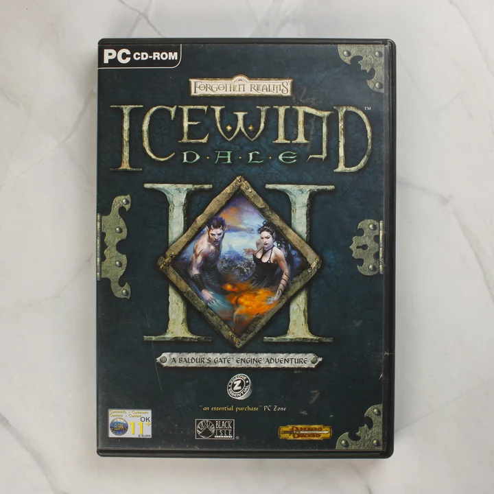 Az Icewind Dale II PC-s játék elülső borítója fekete tokban.