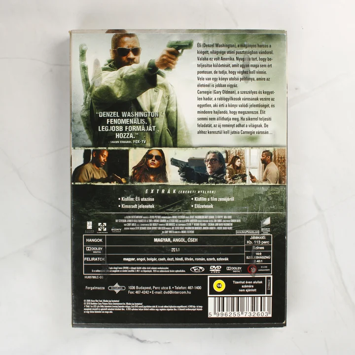 Az Éli könyve DVD hátoldala technikai adatokkal és leírással