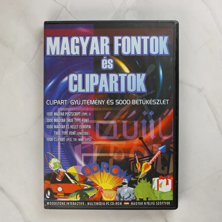 Magyar Fontok és Clipartok szoftver tokjának előlapja