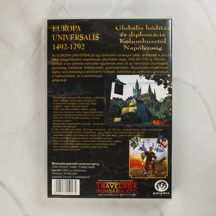 Az Europa Universalis 1492-1792 PC játék hátoldala a leírással