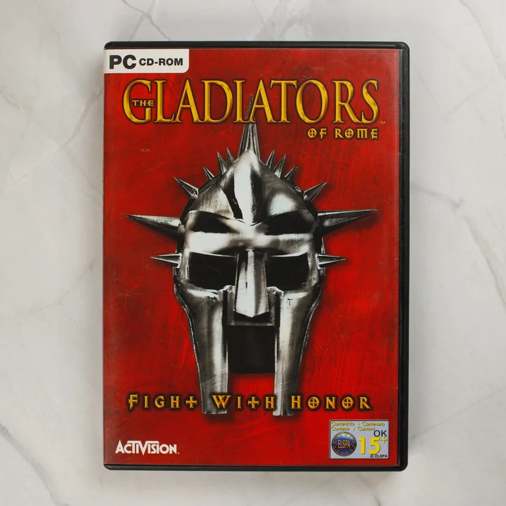 The Gladiators of Rome PC játék borítója egy tüskés sisakkal