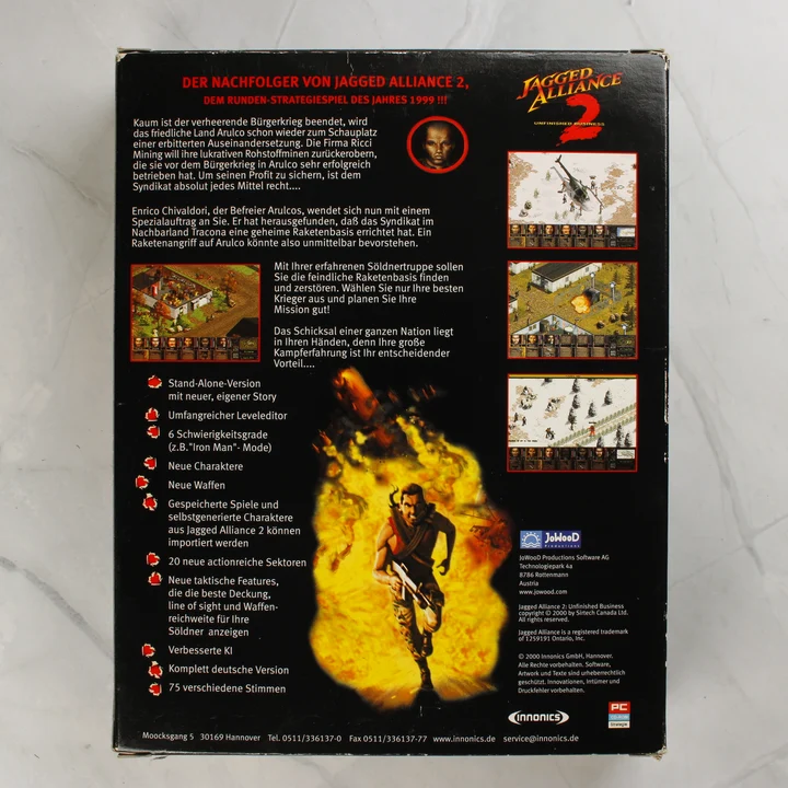 Jagged Alliance 2: Unfinished Business PC játék dobozának hátulja