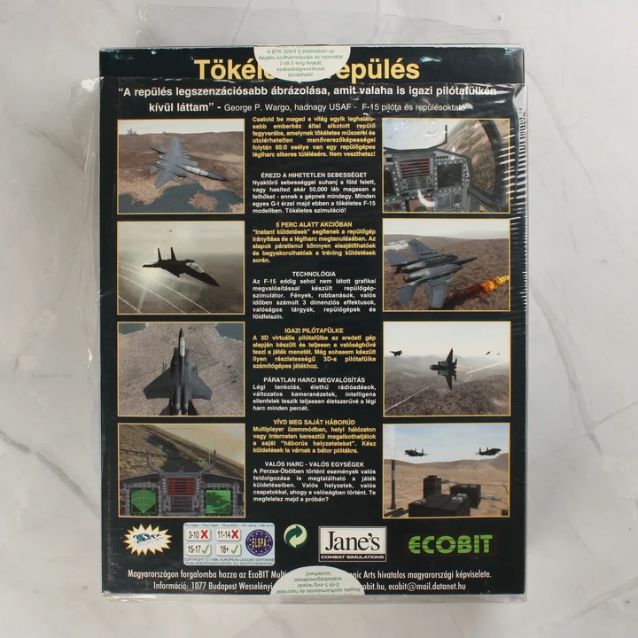 Jane's F-15 videójáték dobozának hátoldala