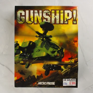 A Gunship! videójáték nagydobozos kiadásának előlapja egy harci helikopterrel
