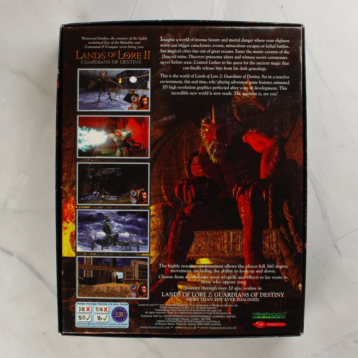 Lands of Lore II: Guardians of Destiny videójáték dobozának hátlapja