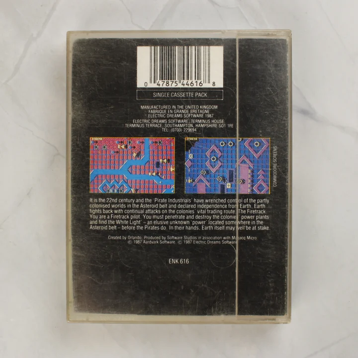 Firetrack Commodore 64 videójáték tokjának hátoldala