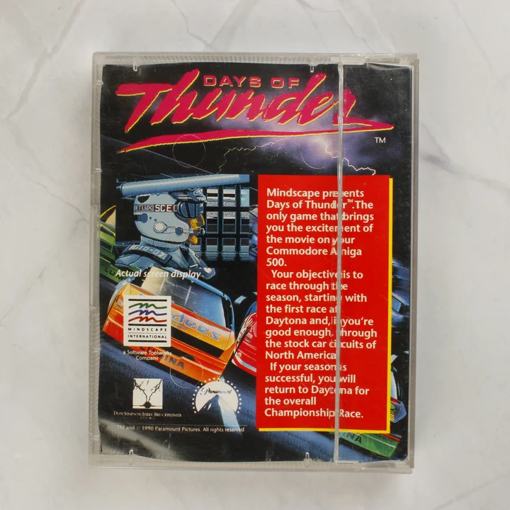 Days of Thunder Commodore Amiga játék hátlapja