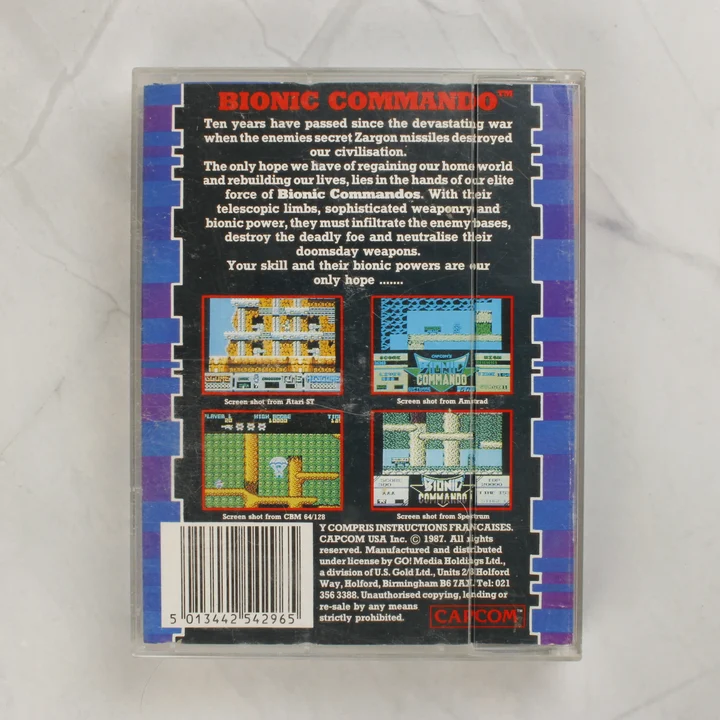 Bionic Commando C64 videójáték tok hátoldala