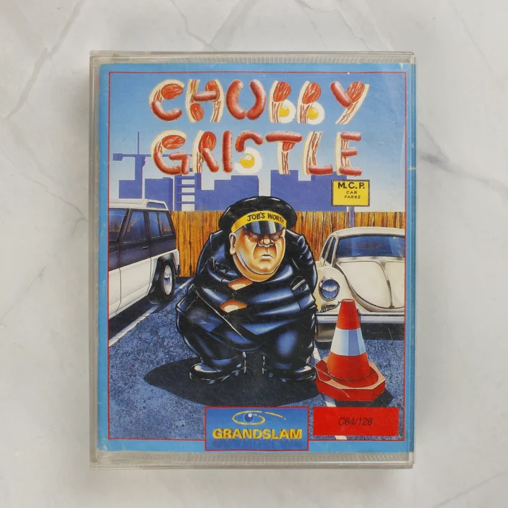 Chubby Gristle Commodore 64 játék kazetta tokban elölnézetből
