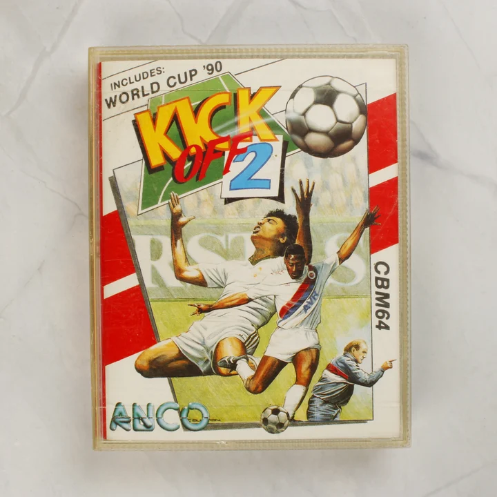 Kick Off 2 Commodore 64 videójáték kazetta tokban elölnézetből